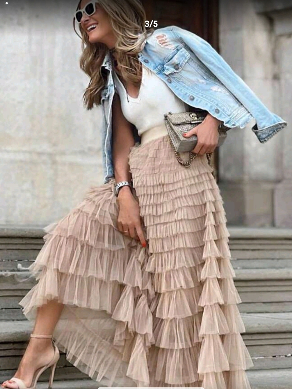 SHEIN Beige Tiered Ruffle Maxi Skirt